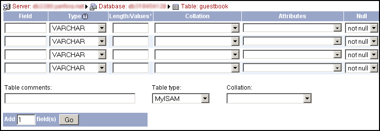 Enter Table Fields